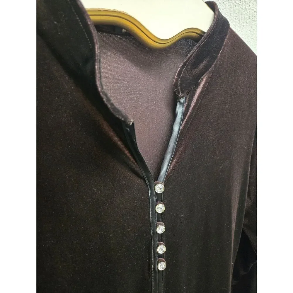 Abaya S&S Velvet Longline Jeweled Button-Front Deep Plum